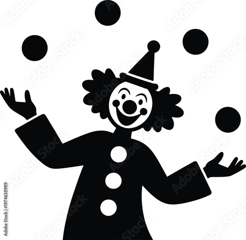 Happy Juggling Clown Silhouette Circus Character Icon