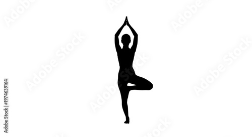 Silhouette of a Woman in Tree Pose (Vrksasana) on White Background