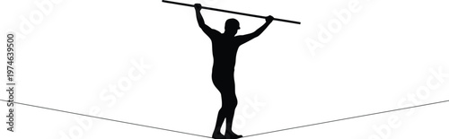 Tightrope Walker Silhouette Balancing on Thin Wire