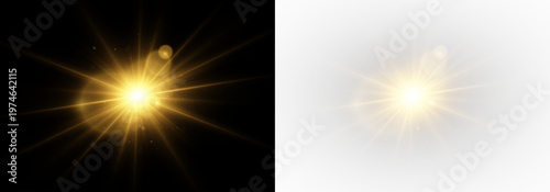 Lens flare beams, bright sparkle, and magical starlight energy. Light rays and starburst flare with glowing explosion.