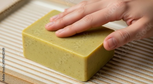 Artisan Kitchen: Hand smoothing a block of raw solid olive oil dish soap
