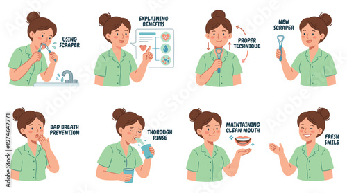 Character Set Illustrating Dental Care and Healthcare Poses for Oral Hygiene Collection