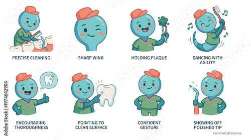 Adorable Dental Care Character Set Illustrating Healthcare and Medical Hygiene Activities