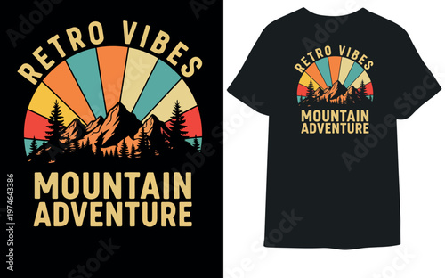 Retro Vibes Mountain Adventure Vintage Sunset Hiking T-Shirt Design