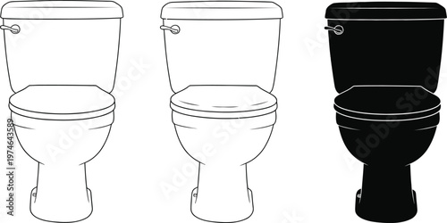 Toilet icon. WC room symbol. Bathroom sign. Simple toilet vector illustration front and side view. Restroom flush outline and black pictogram.
