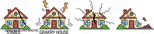 Earthquake house damage sequence vector illustration seismic disaster concept isolated on white