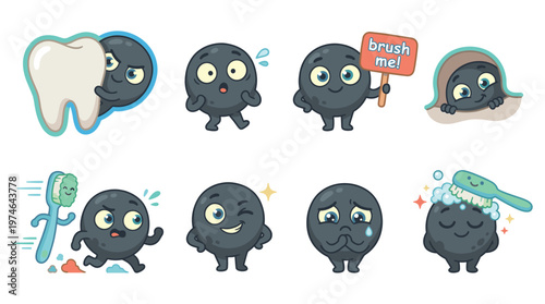 Cute Character Set Illustrating Dental Care, Healthcare, and Oral Hygiene Activities