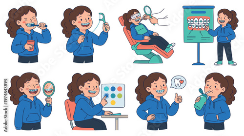 Adorable Cartoon Character Set for Dental Care, Oral Health and Hygiene Activities