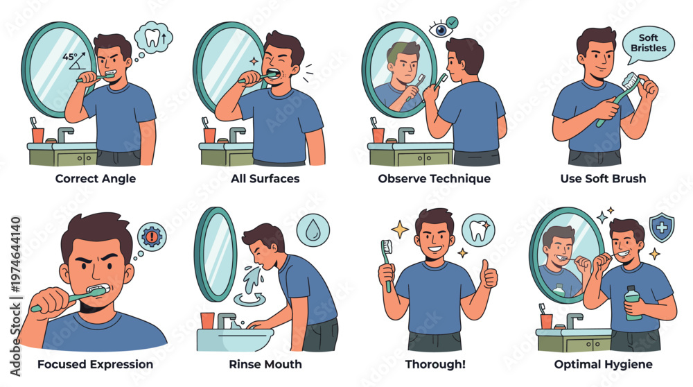 Fototapeta premium Character Set Dental Care Healthcare and Medical Poses for Proper Oral Hygiene Activities Collection