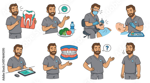 Collection of Dentist Character Illustrations for Dental Care and Healthcare Activities