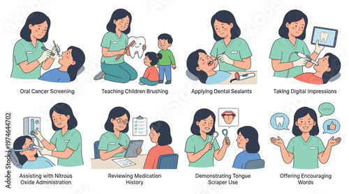 Essential Dental Care Healthcare Medical Poses and Activities for Oral Hygiene Education
