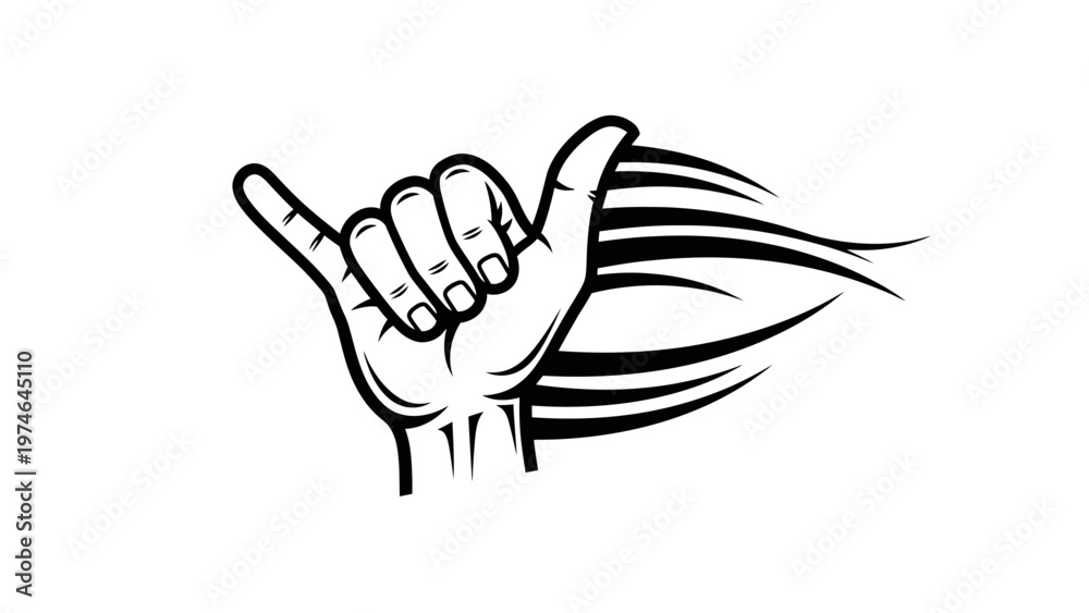 Obraz premium Hang Loose Hand Gesture with Speed Lines - Shaka Sign