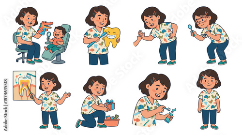 Character Set Dental Care Professional Poses and Medical Healthcare Activities Collection