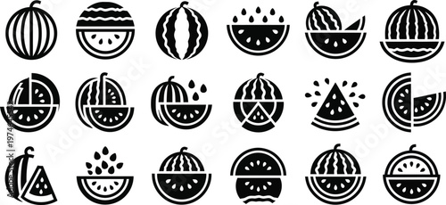 Black and white watermelon slice fruit slices food