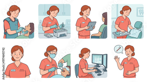 Character Set Illustrating Dental Care, Healthcare, and Medical Poses and Activities Collection