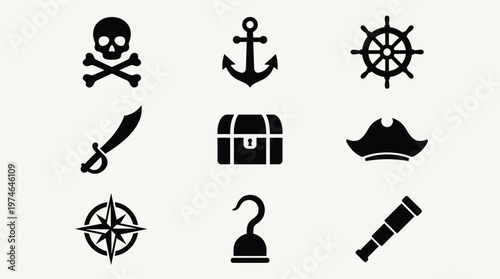 Pirate symbols and navigation icons set.