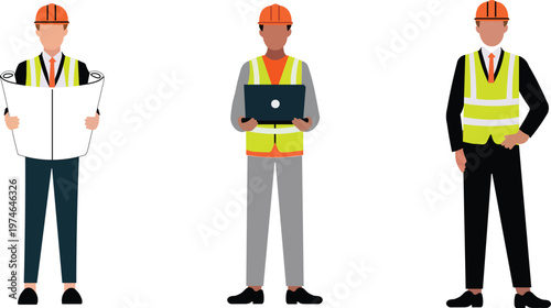 Construction Workers Illustration Set with Safety Gear and Equipment