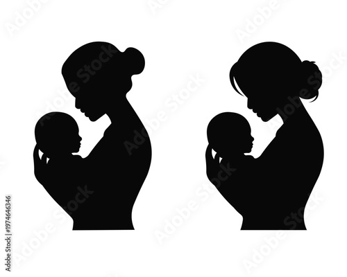 Mother Holding Baby Silhouette Illustration Symbolizing Love and Care
