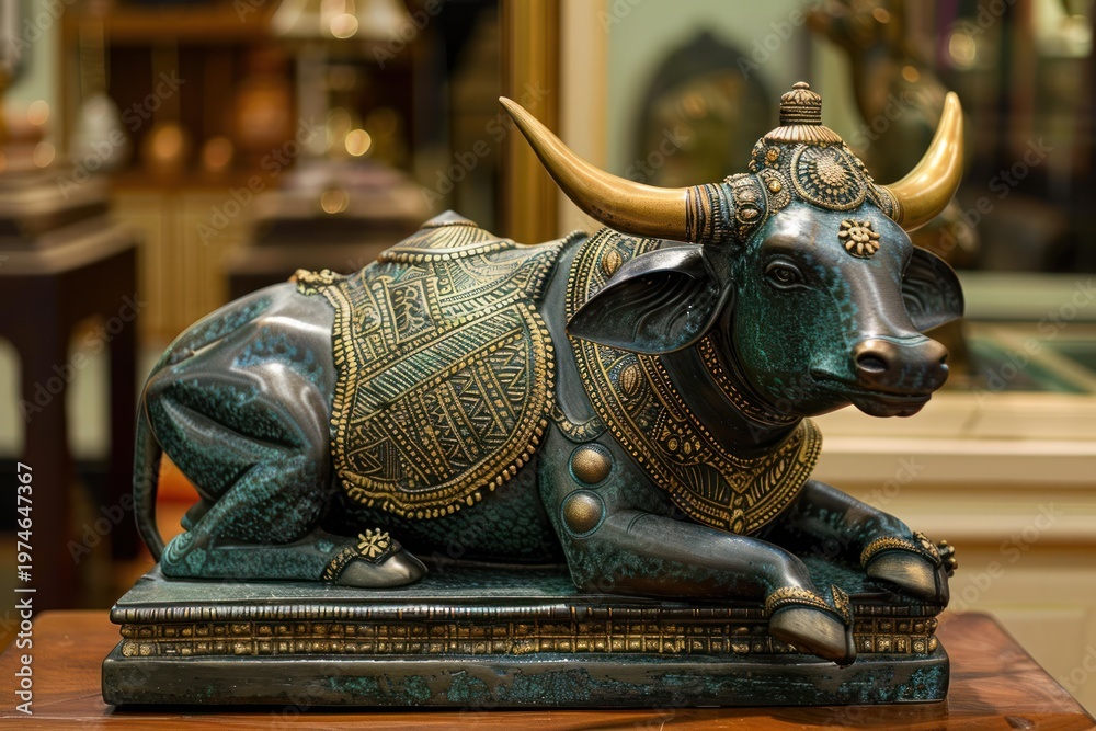 Fototapeta premium Exquisite statue of nandi, the sacred bull and vahana - mount - of lord shiva, embodying strength, devotion, and dharma in hindu culture