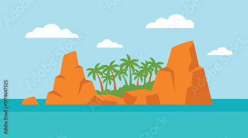 A cartoon illustration of a tropical island.
