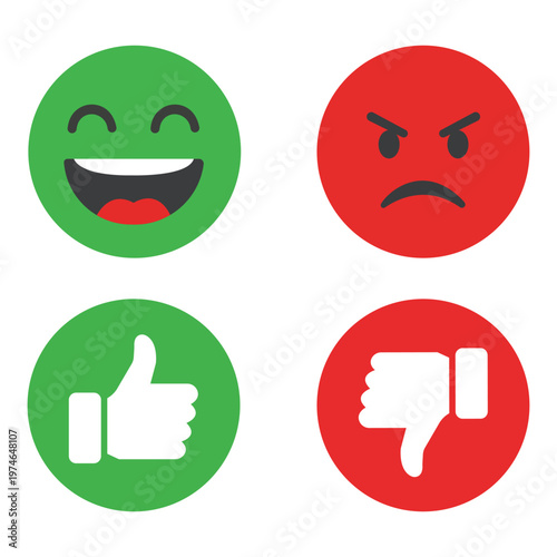 Expressing Emotions: A set of vivid emoji illustrations convey a spectrum of human emotion, including joy, anger, approval, and disapproval.