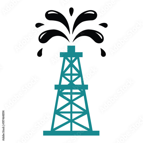 Oil Rig Icon: A sleek vector illustration showcases an oil rig with stylized oil droplets, symbolizing the extraction of natural resources.