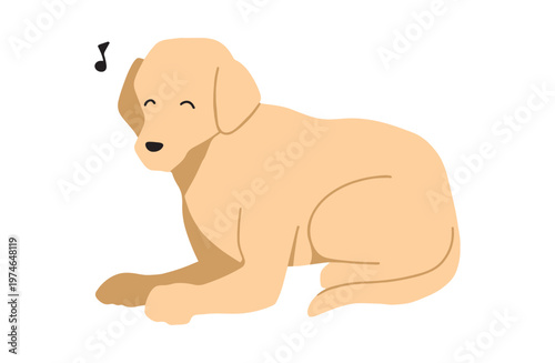 笑顔で伏せているラブラドール　犬イラスト