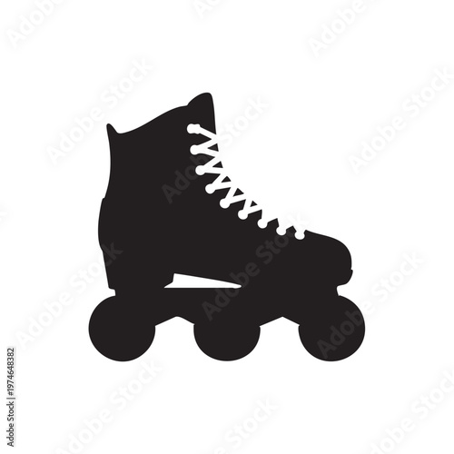 Black silhouette of a roller skate with white laces a simple vector illustration for sports and recreation themes isolated on a white background