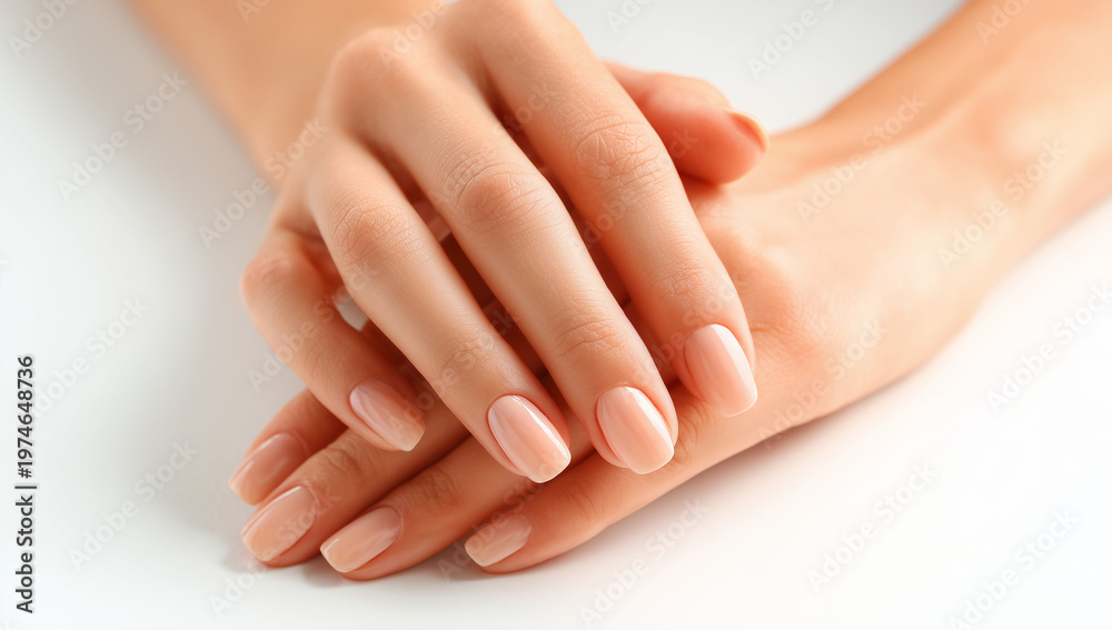 Fototapeta premium beautiful woman's hands with a perfect manicure on a white background, close-up view.