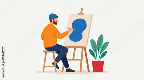 A man painting on an easel.