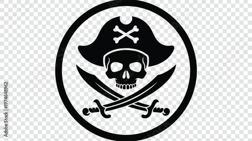 Pirate skull symbol with crossed swords.