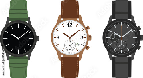 Set of Elegant Modern Wrist Watches in Various Styles and Colors