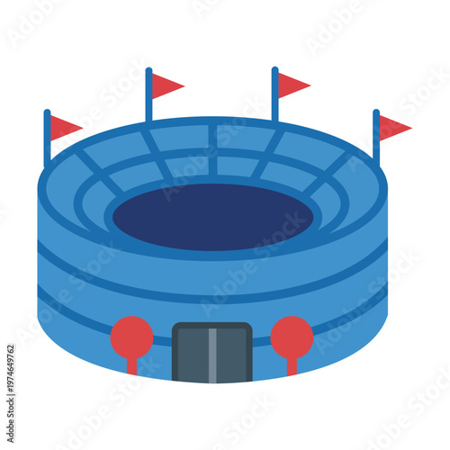 Stadium of Celebration: An illustration of a modern, inviting stadium, ready for the thrill of a sporting event, with vibrant colors and flags adding to the festive atmosphere.