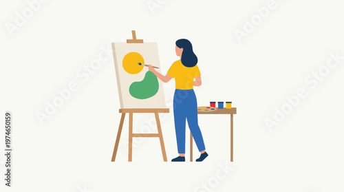 Woman painting on an easel.