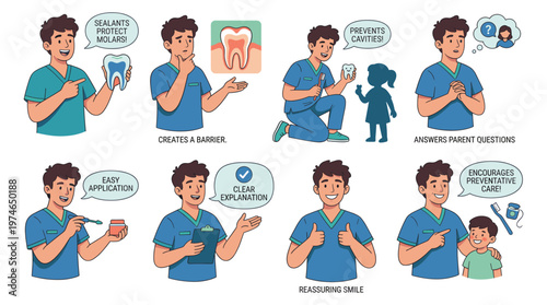 Comprehensive Dental Care Healthcare Activities Medical Poses for Oral Health Explanations