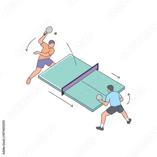 illustration of two people competing in ping pong smash symbol vector