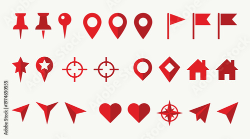 Foto Collection of red location and navigation icons.