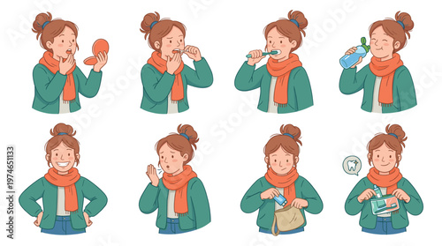 Engaging Female Character Set Daily Routines, Personal Hygiene, and Wellness Activities