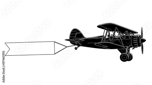 Vector CAD design of a vintage airplane in flight with banner