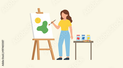 Woman painting on an easel indoors.