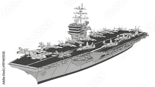 Vector CAD design illustration of an aircraft carrier ship model
