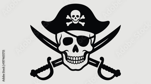 Pirate skull with crossed swords and hat.