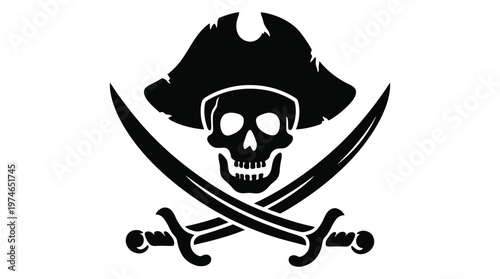Pirate skull with crossed swords and hat.