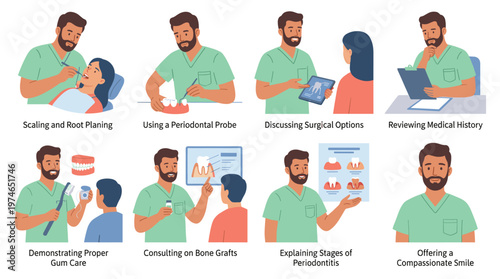 Dental Care Activities Collection Dentist Poses, Patient Procedures, and Oral Education