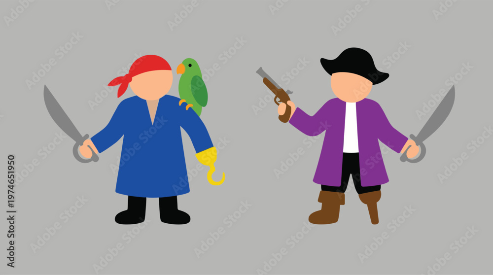 Φωτογραφία Two cartoon pirates with swords standing.