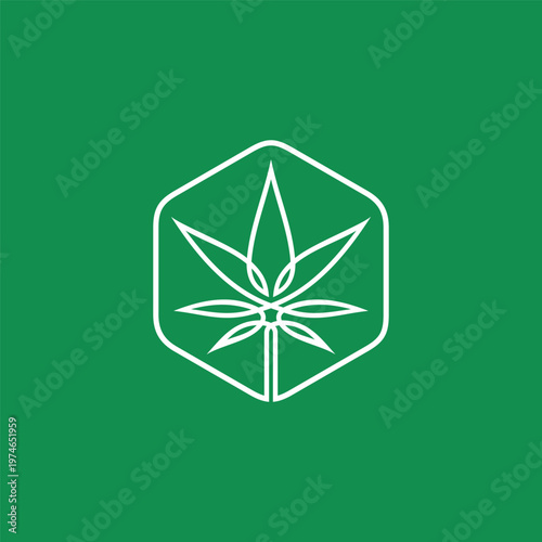 Minimalist Line Art Hexagonal Cannabis Leaf Emblem for Natural Wellness and Organic Product Branding Design