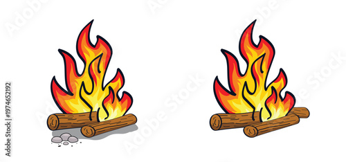 Collection fire flame. Fire flames icon set. Bonfire, heat wildfire or campfire concept. Cartoon burn power fiery. Ablaze. Red, orange and yellow fire flames. Torch flame. Inferno fire.