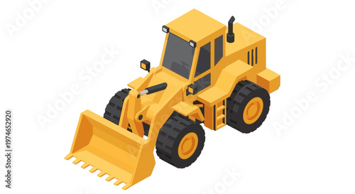 Illustration of a yellow front loader with a bucket in a construction site