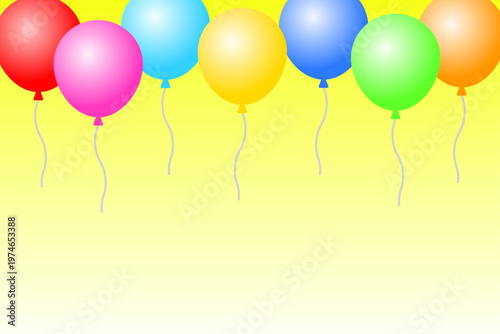 カラフルな風船が浮かぶ背景イラスト コピースペース付きポップデザイン素材　黄色