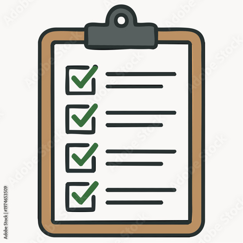 A vector graphic illustration of a clipboard with a checklist